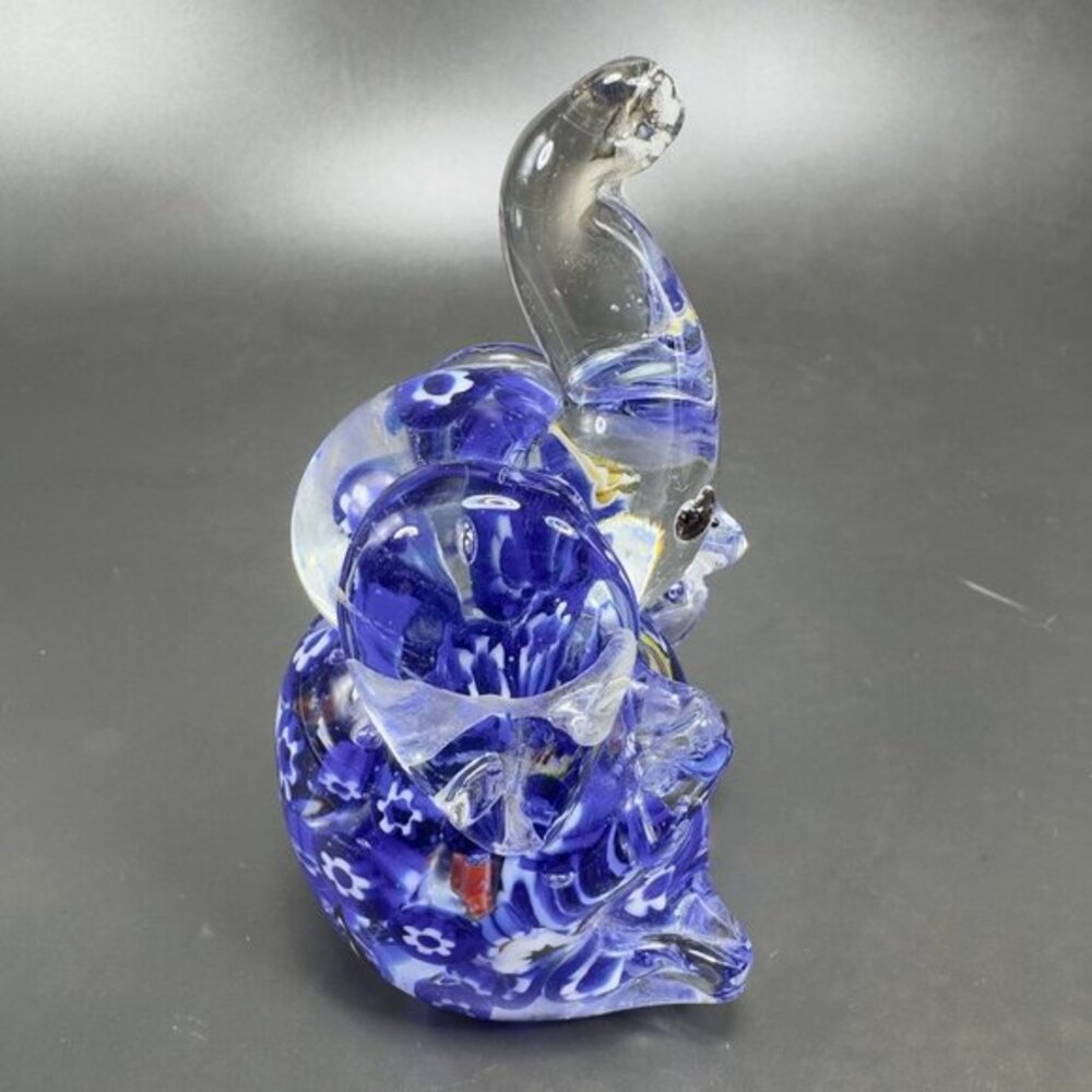 Vintage Art Glass Elephant Figurine Paperweight Whimsical Glass Figure Blue VTG